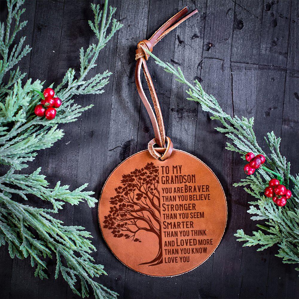 To My Grandson - Loved More Than You Know - Leather Ornament