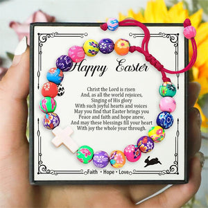 Colorful Clay Beads Easter Bracelet - Christian Cross Bracelet for Teens & Women