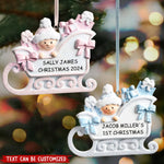 Load image into Gallery viewer, Cute Baby Sleigh Personalized Handwritten Poly Resin Ornament
