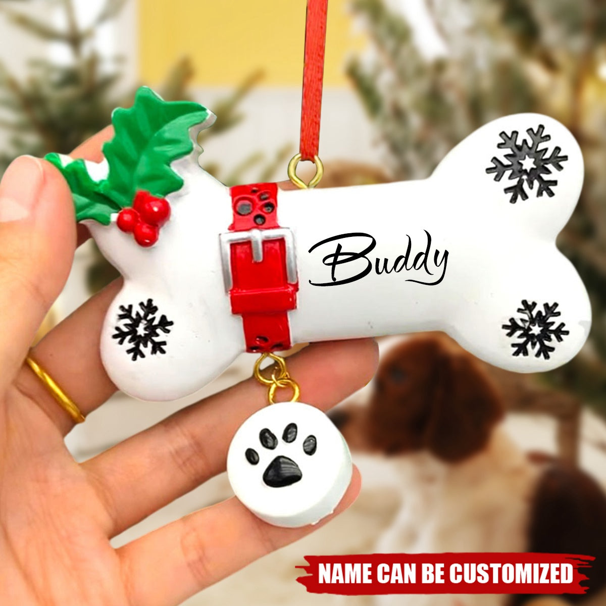 Christmas Bone Dog Tag Personalized Handwritten Resin Ornament