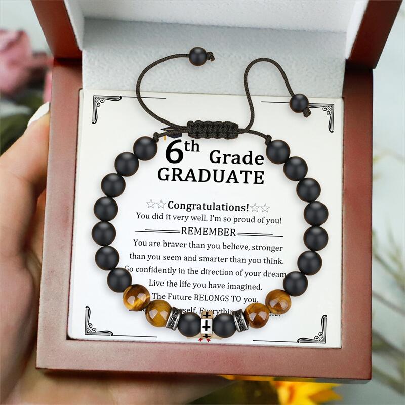 Men’s Cross Bead Bracelet – 5th Grade to College Gift with Card