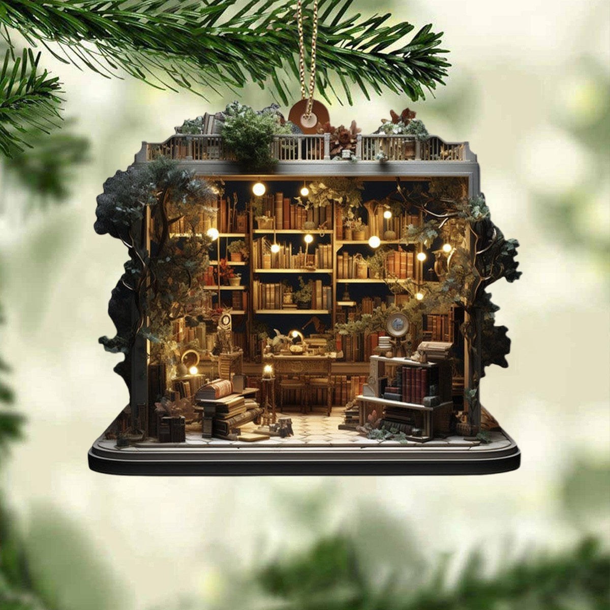 Vintage Bookstore Christmas Ornament, Unique Book Lover Gift