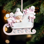 Load image into Gallery viewer, Cute Baby Sleigh Personalized Handwritten Poly Resin Ornament
