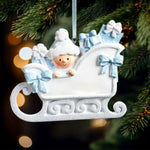 Load image into Gallery viewer, Cute Baby Sleigh Personalized Handwritten Poly Resin Ornament
