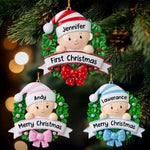 Load image into Gallery viewer, Lovely Baby On Christmas Wreath Personalized Handwritten Resin Christmas Ornament
