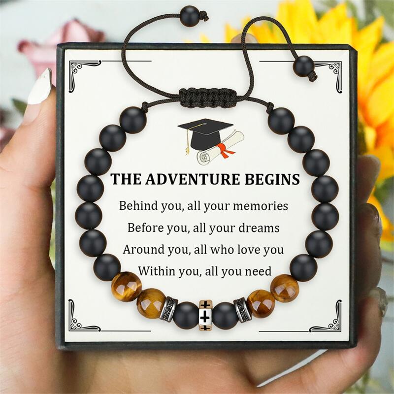 Men’s Cross Bead Bracelet – 5th Grade to College Gift with Card