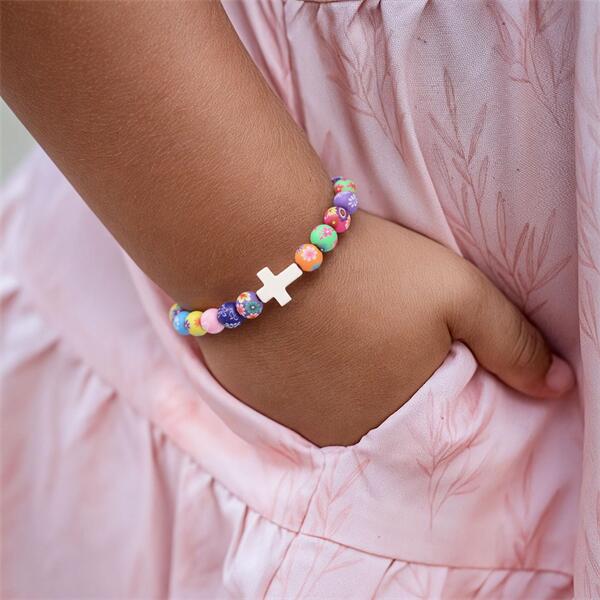 Colorful Clay Beads Easter Bracelet - Christian Cross Bracelet for Teens & Women