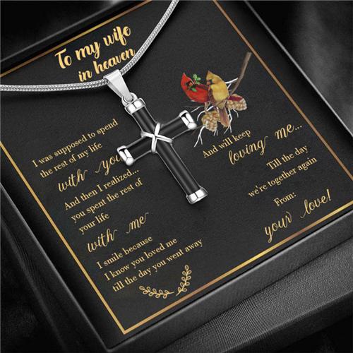 To My Wife In Heaven - Cross Urn Ashes Memorial Necklace