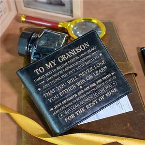 To My Grandson - Never Lose - Black Bifold Wallet