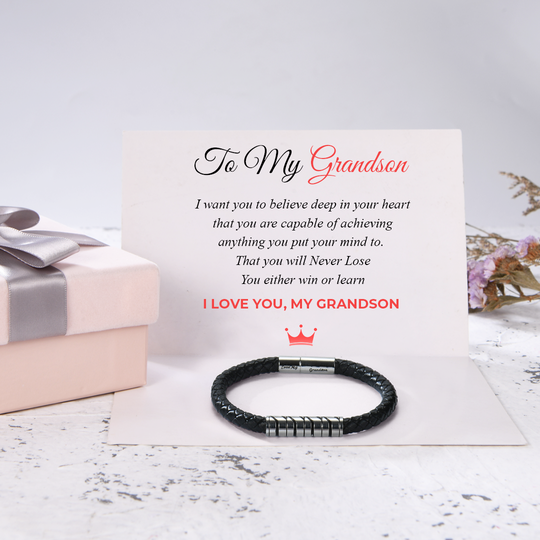 To My Grandson - Never Lose - Braided Leather Bracelet
