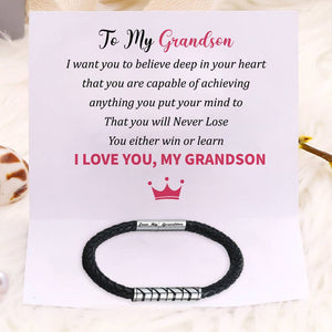 To My Grandson - Never Lose - Braided Leather Bracelet