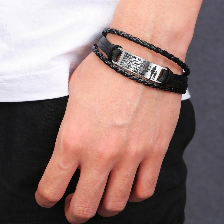 Mom to Son - Steel & Leather Style Bracelet