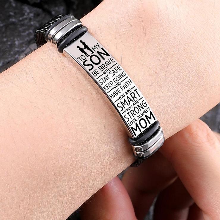 Mom To Son - Be Brave - Premium Stainless Steel Bracelet